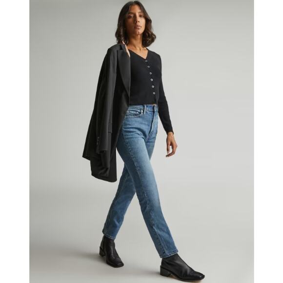 Everlane Women's The Original Cheeky Jean Zip Fly Worn-In Mid Blue Size 27 Crop - Picture 1 of 9
